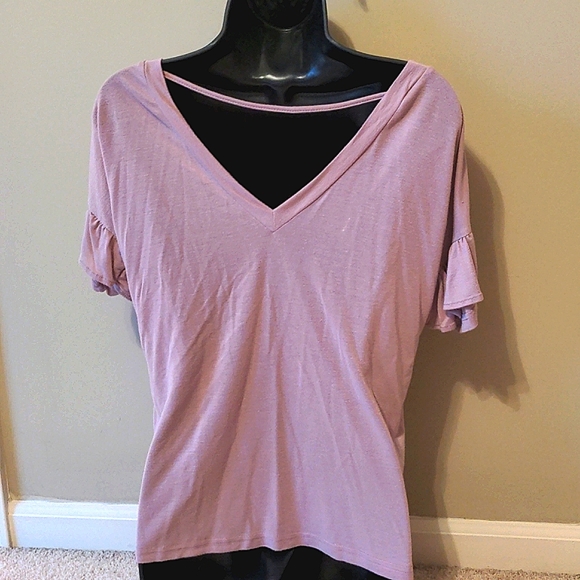 Mittoshop Mauve Top with Ruffled Sleeves- Women's Small - Picture 3 of 5